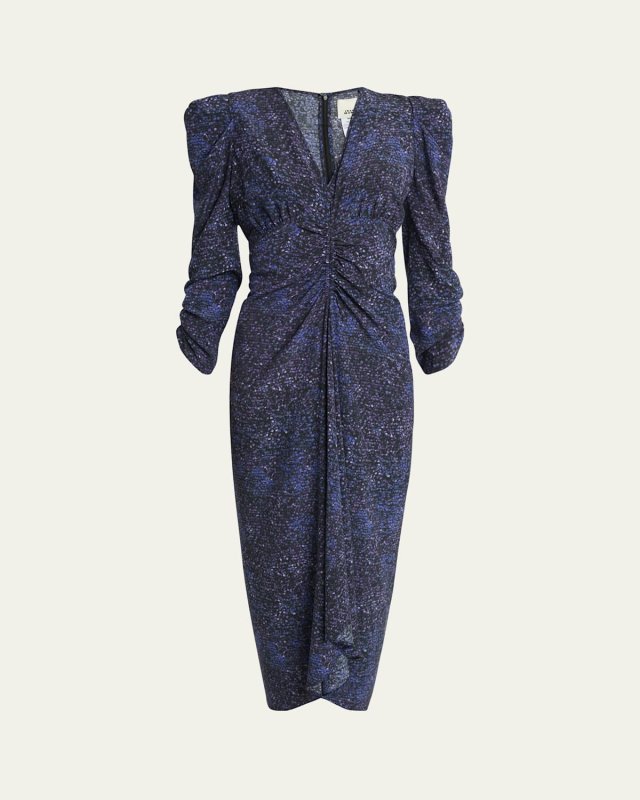 Albini Mosaic Ruched Stretch Silk Dress